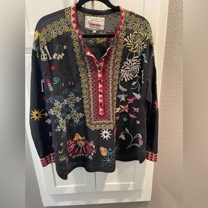 Johnny Was Miya - Black background with multicolored embroidery. Women’s Large